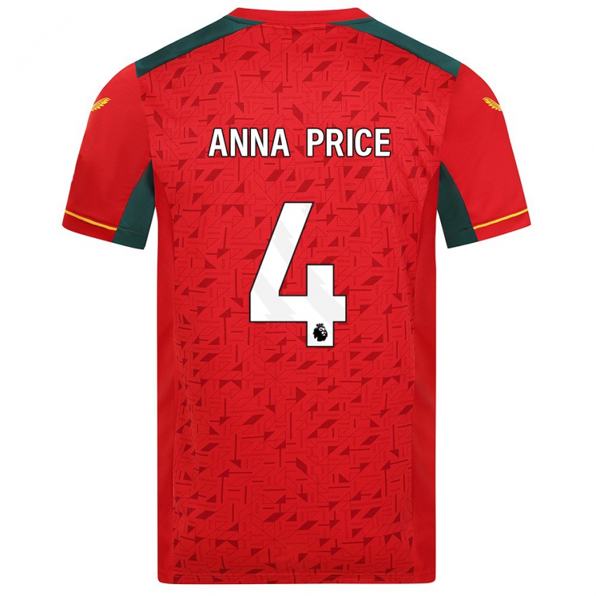 Enfant Maillot Anna Price #4 Rouge Tenues Extérieur 2023/24 T-Shirt Suisse