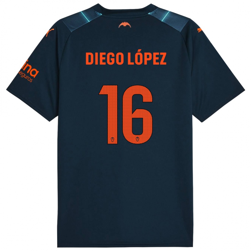 Enfant Maillot Diego Lopez #16 Bleu Marin Tenues Extérieur 2023/24 T-Shirt Suisse