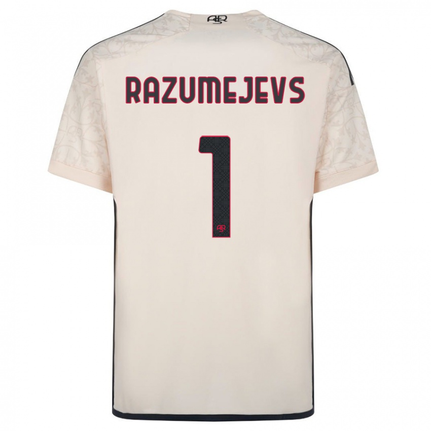 Enfant Maillot Vladislavs Razumejevs #1 Blanc Cassé Tenues Extérieur 2023/24 T-Shirt Suisse