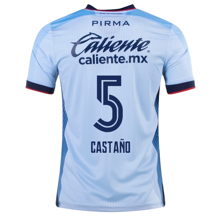 Homme Maillot Kevin Castaño #5 Bleu Ciel Tenues Extérieur 2023/24 T-Shirt Suisse