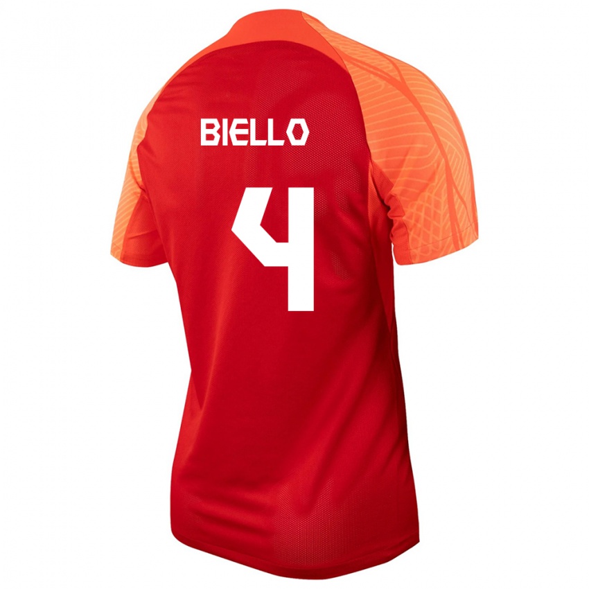 Enfant Maillot Canada Alessandro Biello #4 Orange Tenues Domicile 24-26 T-Shirt Suisse