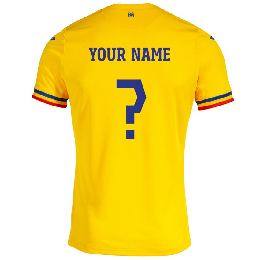 Enfant Maillot Roumanie Votre Nom #0 Jaune Tenues Domicile 24-26 T-Shirt Suisse