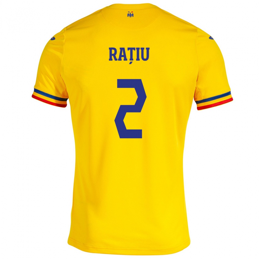 Enfant Maillot Roumanie Andrei Rațiu #2 Jaune Tenues Domicile 24-26 T-Shirt Suisse