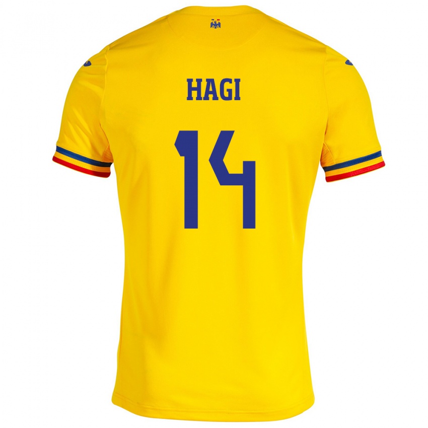Enfant Maillot Roumanie Ianis Hagi #14 Jaune Tenues Domicile 24-26 T-Shirt Suisse