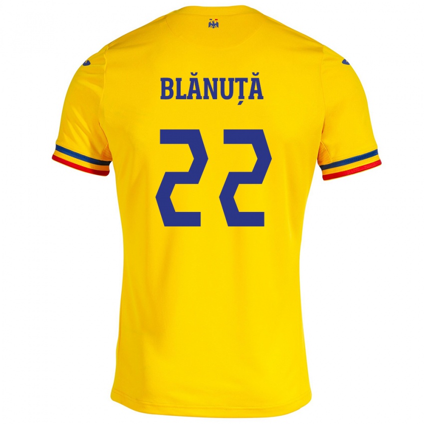 Enfant Maillot Roumanie Vladislav Blănuță #22 Jaune Tenues Domicile 24-26 T-Shirt Suisse