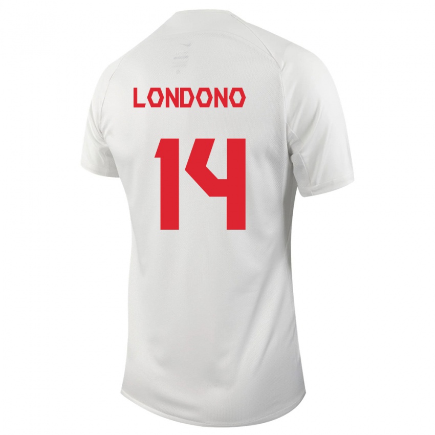 Enfant Maillot Canada Tyler Londono #14 Blanc Tenues Extérieur 24-26 T-Shirt Suisse