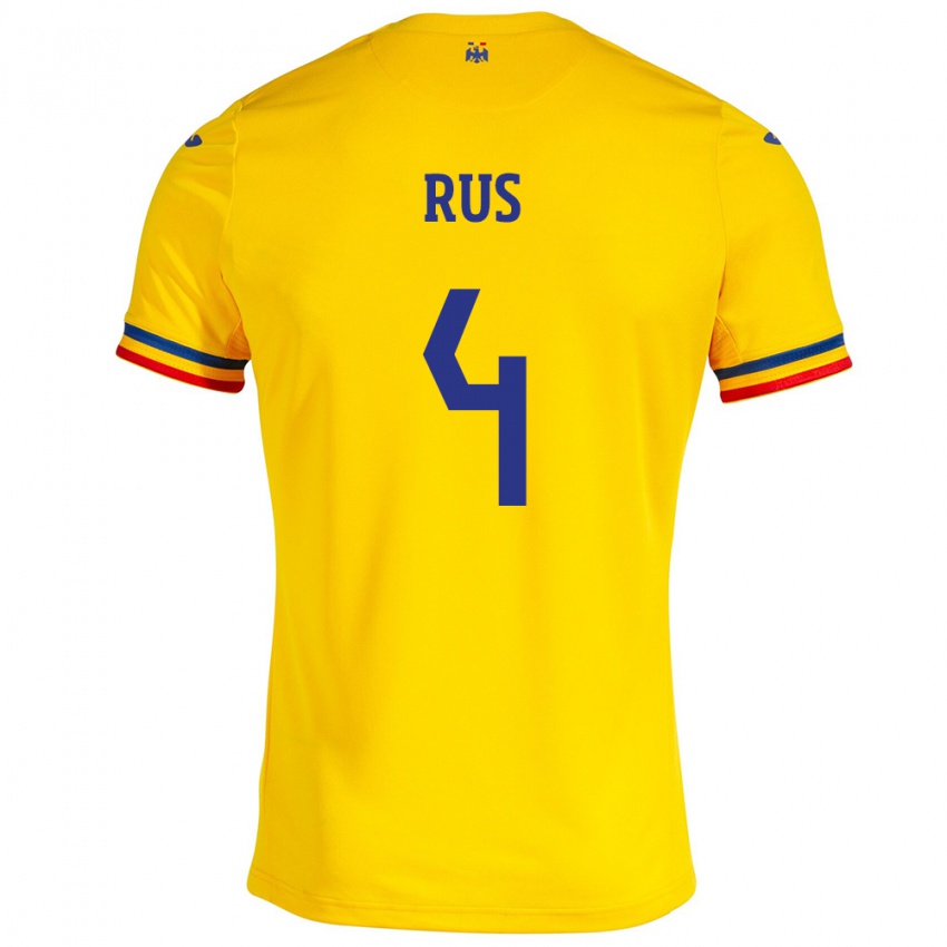 Homme Maillot Roumanie Adrian Rus #4 Jaune Tenues Domicile 24-26 T-Shirt Suisse