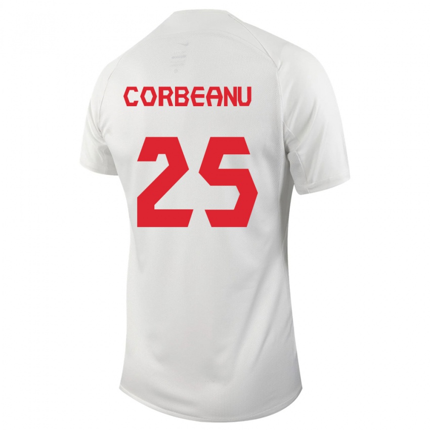 Homme Maillot Canada Theo Corbeanu #25 Blanc Tenues Extérieur 24-26 T-Shirt Suisse