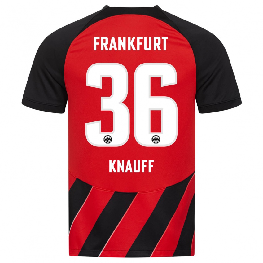 Enfant Maillot Ansgar Knauff #36 Rouge Noir Tenues Domicile 2023/24 T-Shirt Suisse