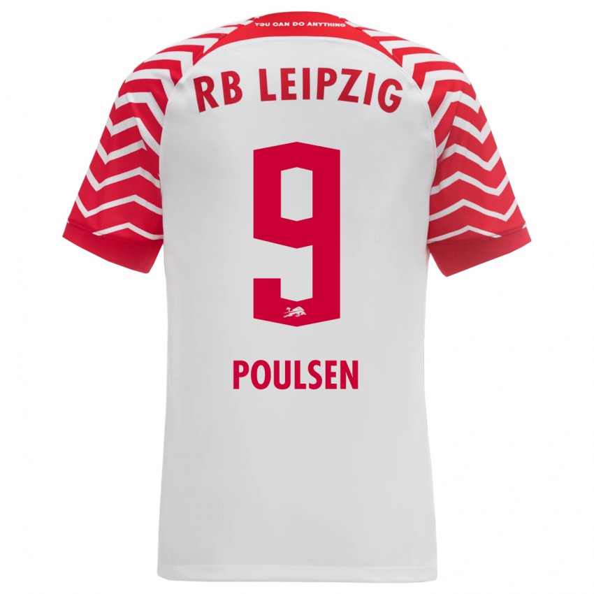 Enfant Maillot Yussuf Poulsen #9 Blanc Tenues Domicile 2023/24 T-Shirt Suisse