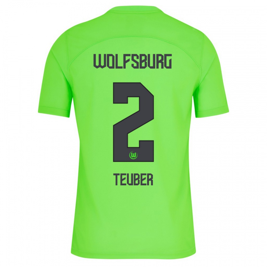 Enfant Maillot Julius Teuber #2 Vert Tenues Domicile 2023/24 T-Shirt Suisse