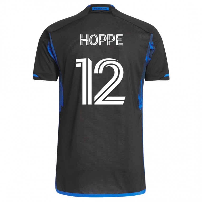Enfant Maillot Matthew Hoppe #12 Bleu Noir Tenues Domicile 2023/24 T-Shirt Suisse