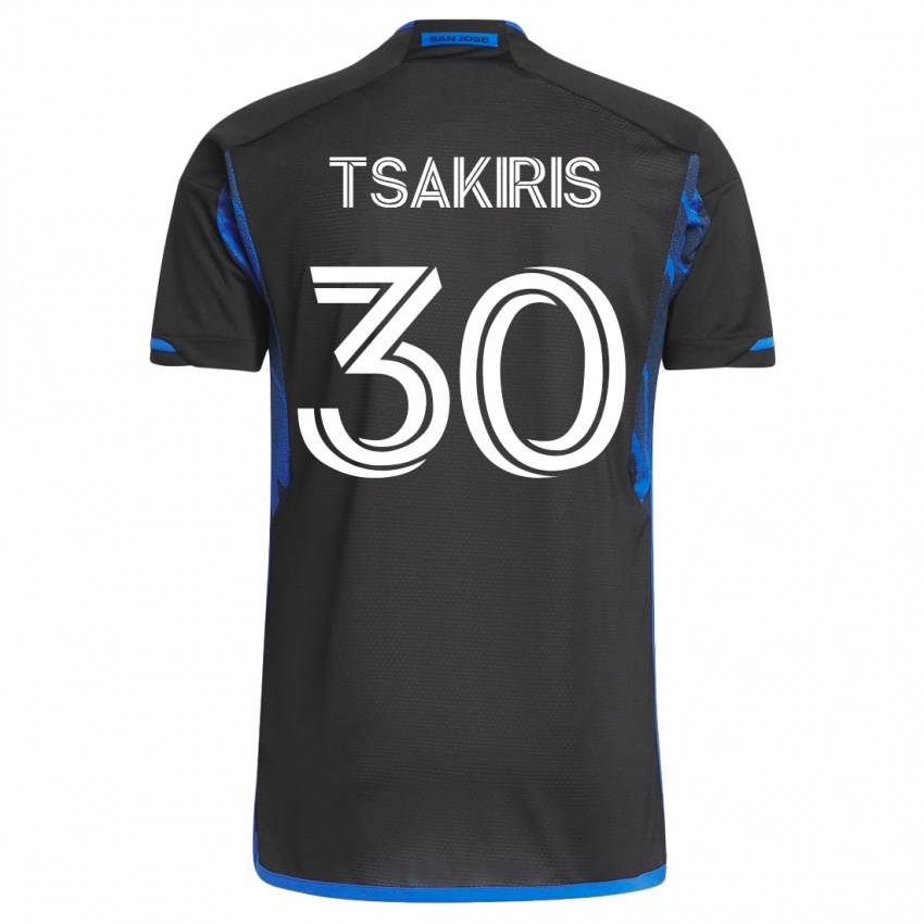 Enfant Maillot Niko Tsakiris #30 Bleu Noir Tenues Domicile 2023/24 T-Shirt Suisse