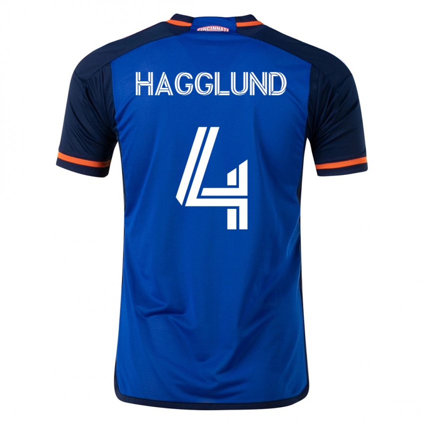 Enfant Maillot Nick Hagglund #4 Bleu Tenues Domicile 2023/24 T-Shirt Suisse