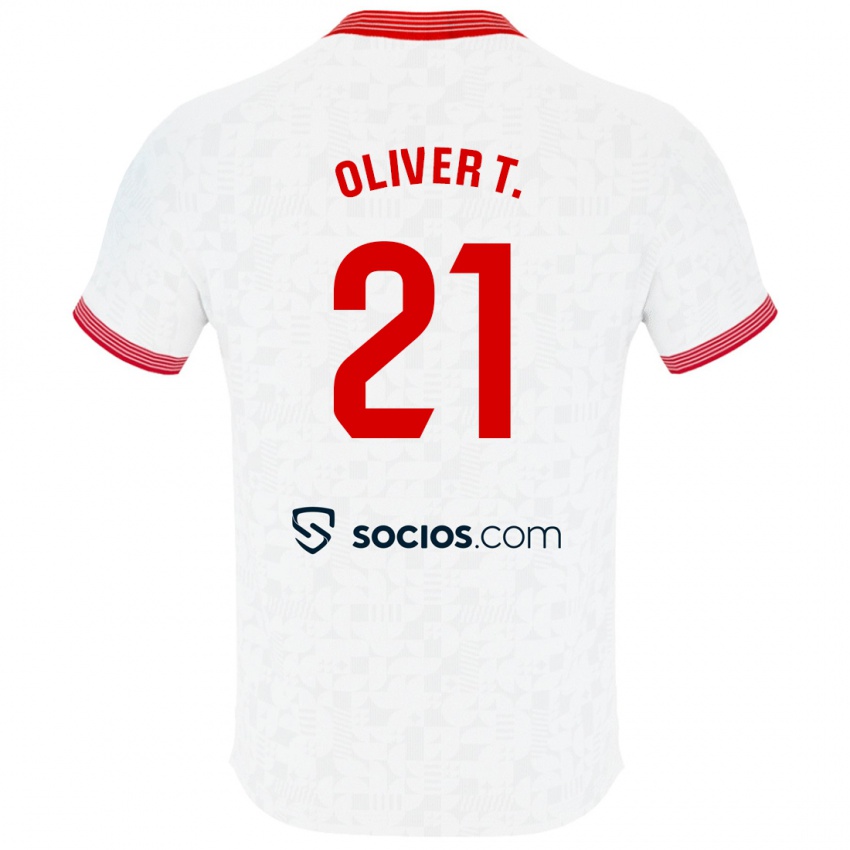 Enfant Maillot Óliver Torres #21 Blanc Tenues Domicile 2023/24 T-Shirt Suisse
