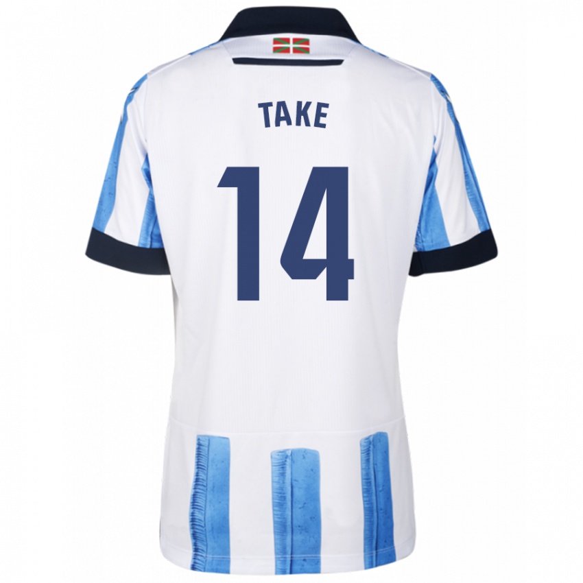 Enfant Maillot Takefusa Kubo #14 Bleu Blanc Tenues Domicile 2023/24 T-Shirt Suisse