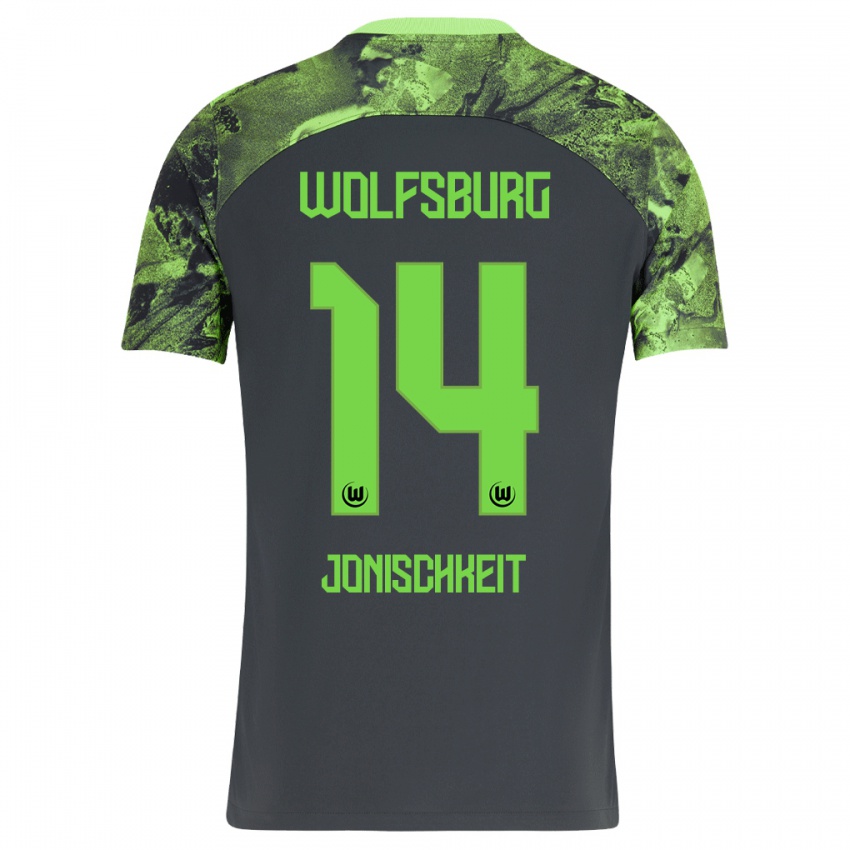Kinder Jamal Jonischkeit #14 Dunkelgrau Auswärtstrikot Trikot 2023/24 T-Shirt Schweiz