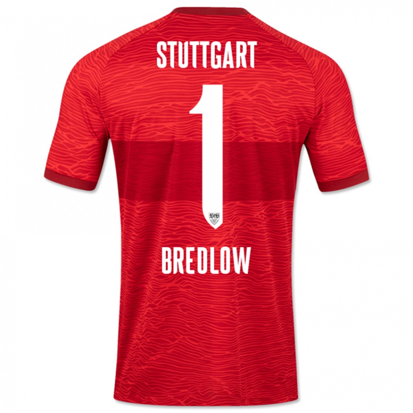 Enfant Maillot Fabian Bredlow #1 Rouge Tenues Extérieur 2023/24 T-Shirt Suisse