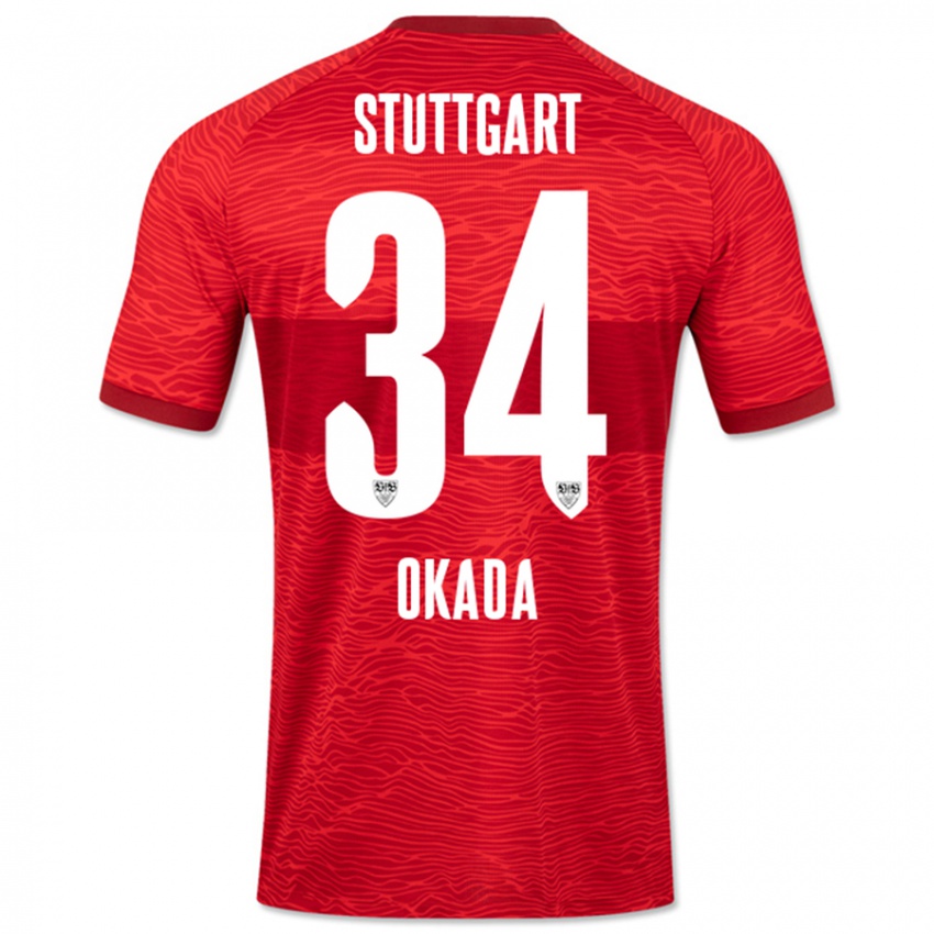 Enfant Maillot Rei Okada #34 Rouge Tenues Extérieur 2023/24 T-Shirt Suisse