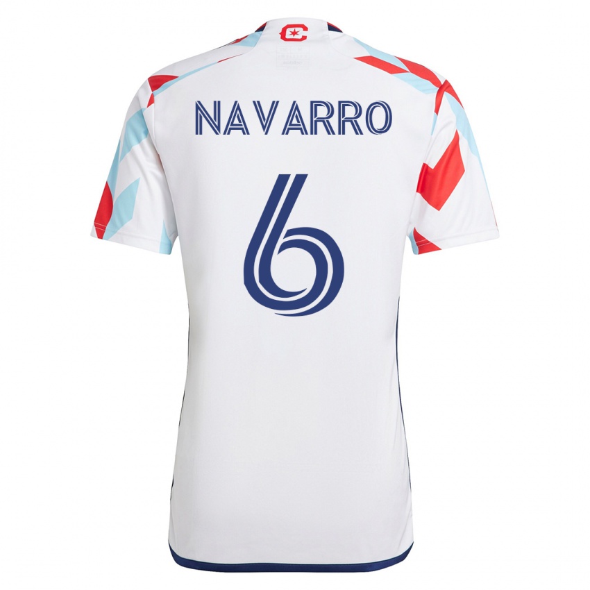 Enfant Maillot Miguel Navarro #6 Blanc Bleu Tenues Extérieur 2023/24 T-Shirt Suisse