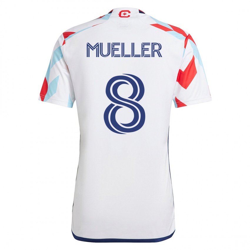 Enfant Maillot Chris Mueller #8 Blanc Bleu Tenues Extérieur 2023/24 T-Shirt Suisse