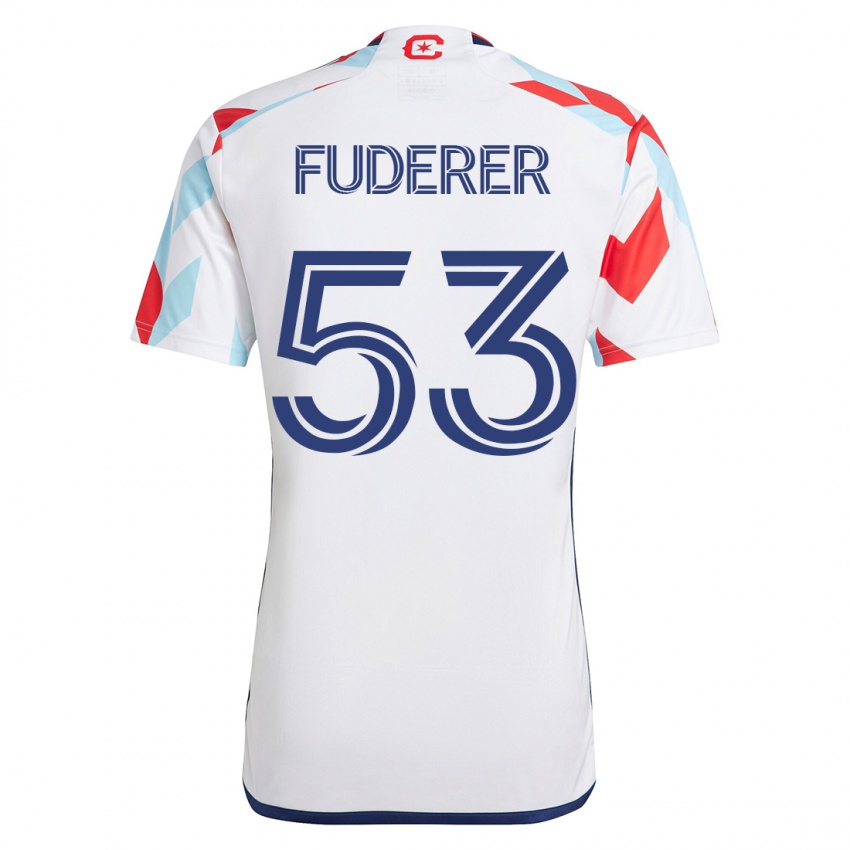 Enfant Maillot Jake Fuderer #53 Blanc Bleu Tenues Extérieur 2023/24 T-Shirt Suisse