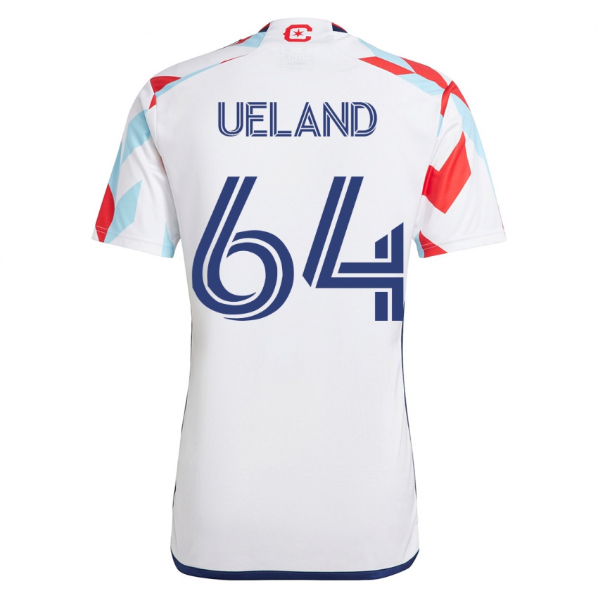 Enfant Maillot Andreas Ueland #64 Blanc Bleu Tenues Extérieur 2023/24 T-Shirt Suisse