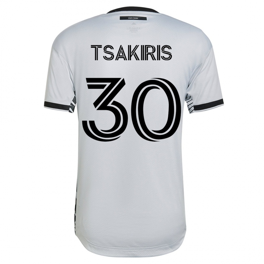 Enfant Maillot Niko Tsakiris #30 Blanc Tenues Extérieur 2023/24 T-Shirt Suisse