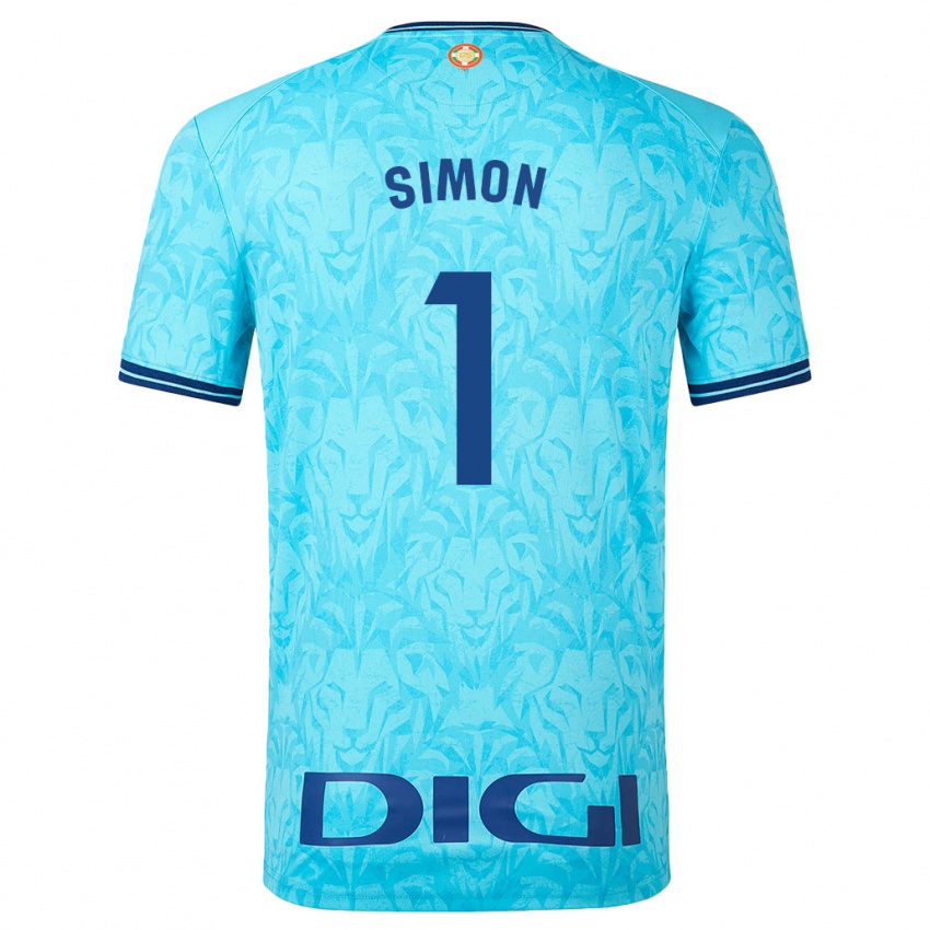 Enfant Maillot Unai Simón #1 Bleu Ciel Tenues Extérieur 2023/24 T-Shirt Suisse