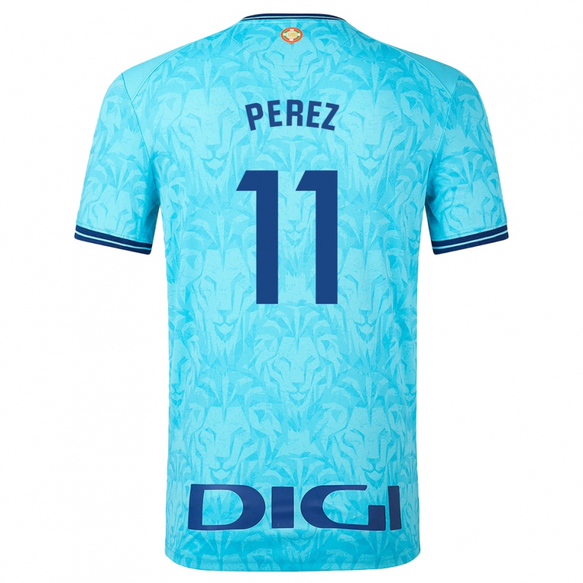 Enfant Maillot Adrián Pérez #11 Bleu Ciel Tenues Extérieur 2023/24 T-Shirt Suisse