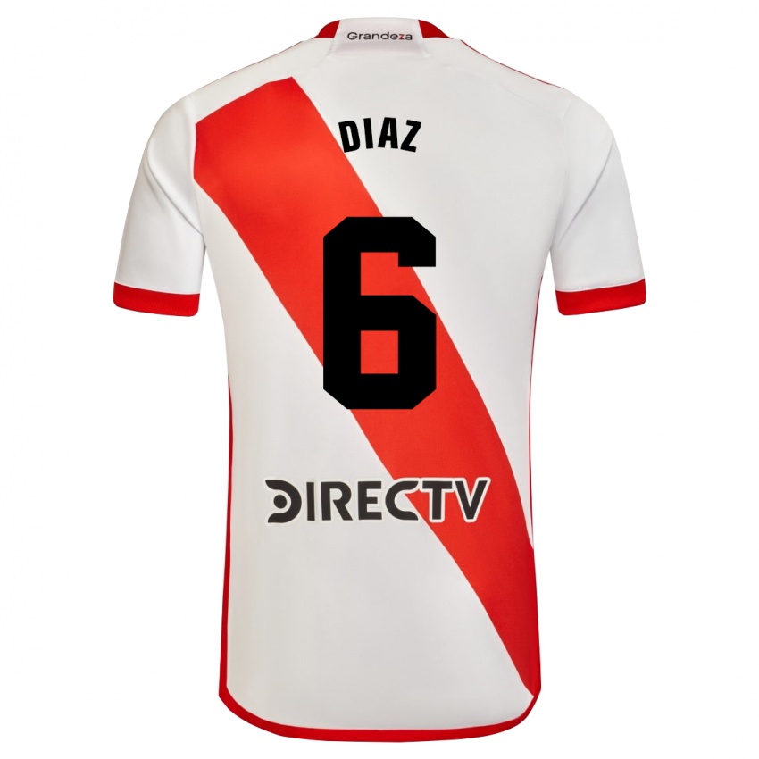 Homme Maillot Milagros Díaz #6 Blanc Rouge Tenues Domicile 2023/24 T-Shirt Suisse