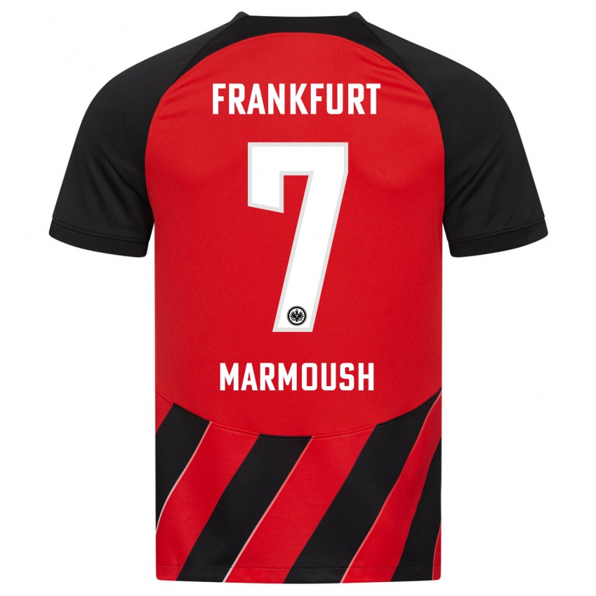 Homme Maillot Omar Marmoush #7 Rouge Noir Tenues Domicile 2023/24 T-Shirt Suisse