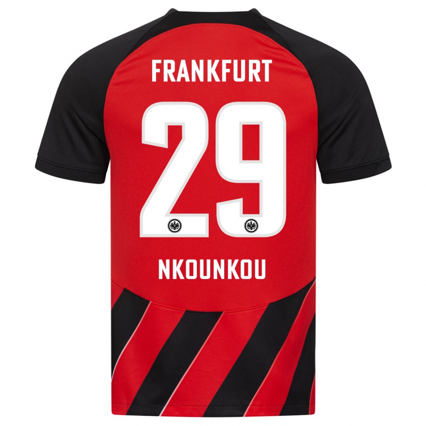 Homme Maillot Niels Nkounkou #29 Rouge Noir Tenues Domicile 2023/24 T-Shirt Suisse