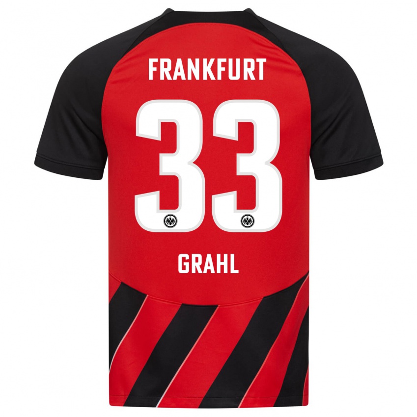 Homme Maillot Jens Grahl #33 Rouge Noir Tenues Domicile 2023/24 T-Shirt Suisse