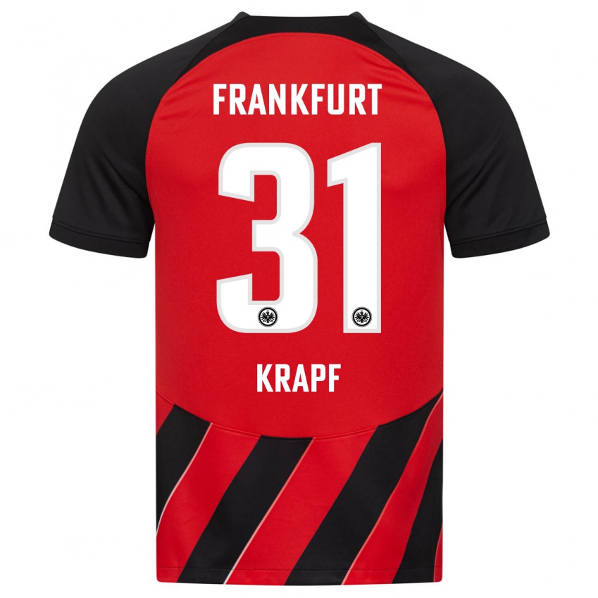 Homme Maillot Maximilian Krapf #31 Rouge Noir Tenues Domicile 2023/24 T-Shirt Suisse