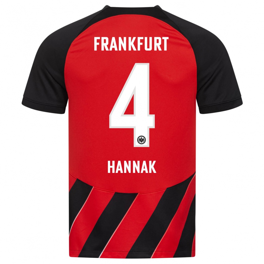 Homme Maillot Tim Hannak #4 Rouge Noir Tenues Domicile 2023/24 T-Shirt Suisse