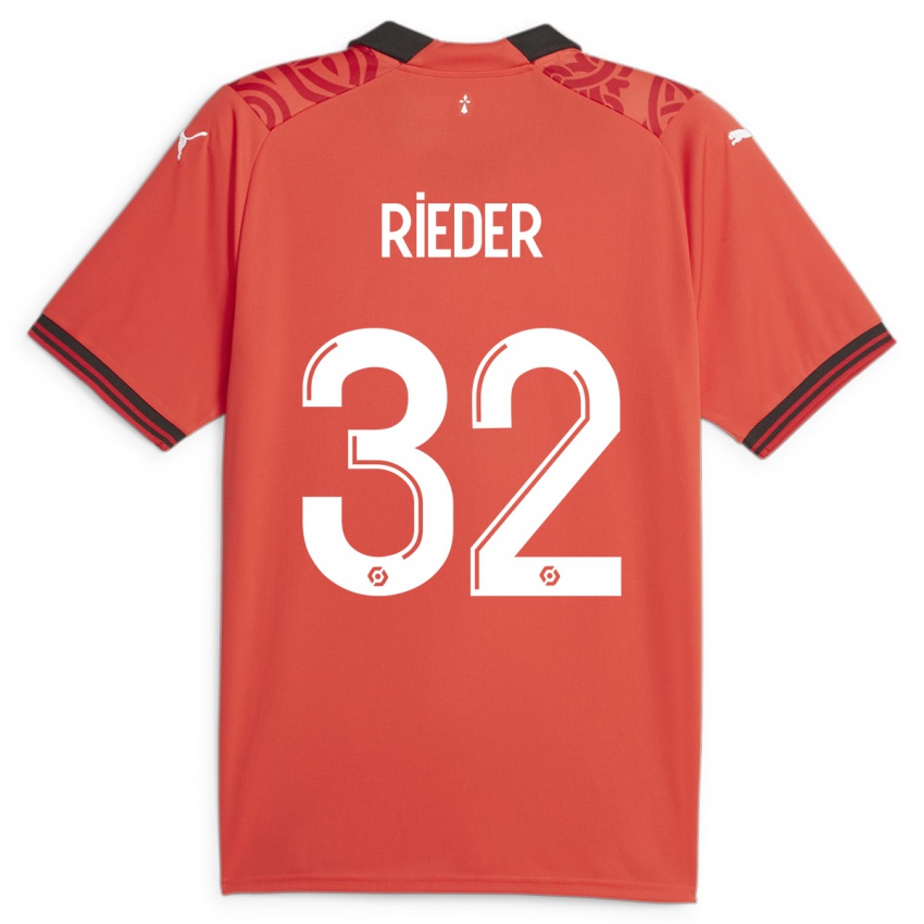 Homme Maillot Fabian Rieder #32 Rouge Tenues Domicile 2023/24 T-Shirt Suisse