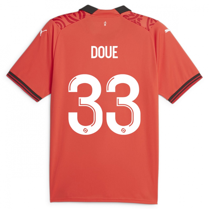 Homme Maillot Désiré Doué #33 Rouge Tenues Domicile 2023/24 T-Shirt Suisse