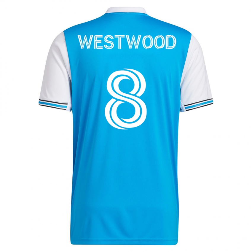 Homme Maillot Ashley Westwood #8 Bleu Tenues Domicile 2023/24 T-Shirt Suisse