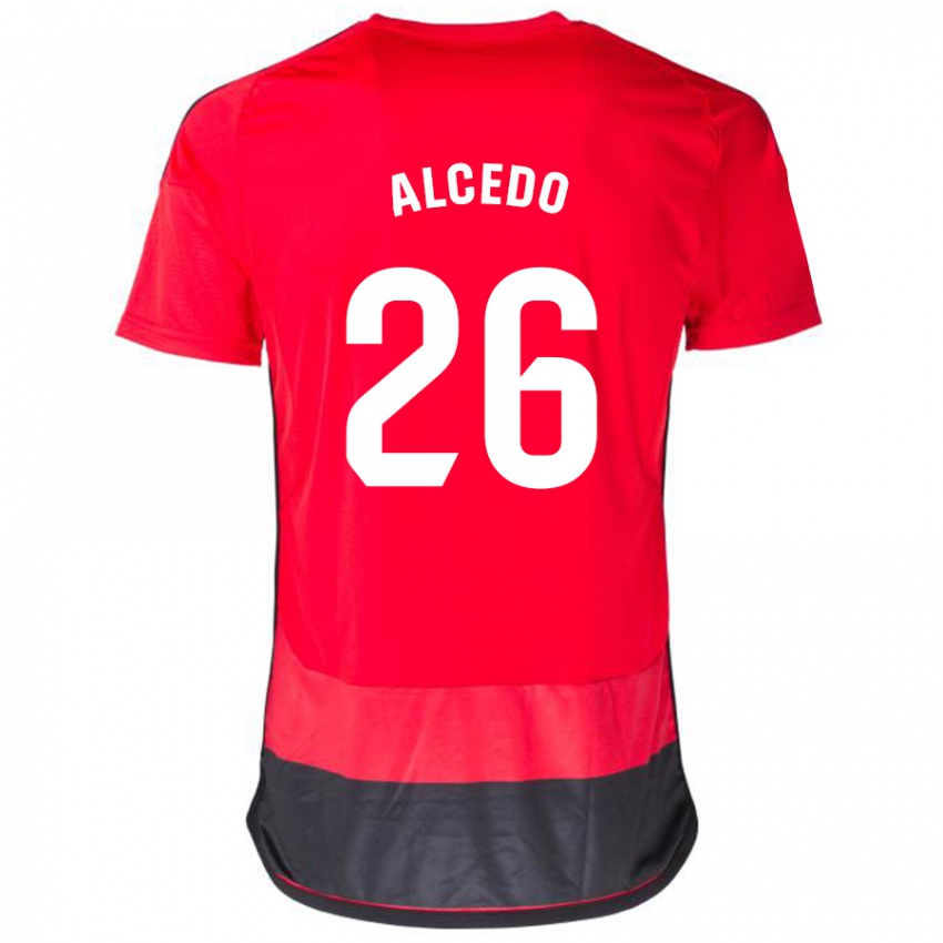 Homme Maillot Juan María Alcedo #26 Rouge Noir Tenues Domicile 2023/24 T-Shirt Suisse