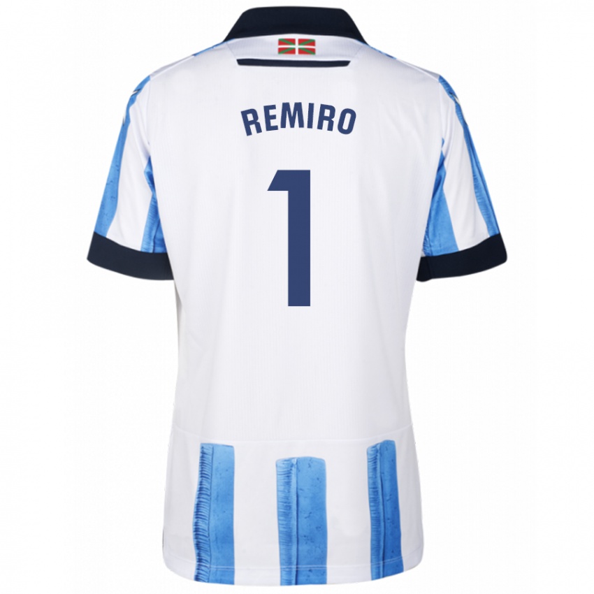 Homme Maillot Alex Remiro #1 Bleu Blanc Tenues Domicile 2023/24 T-Shirt Suisse