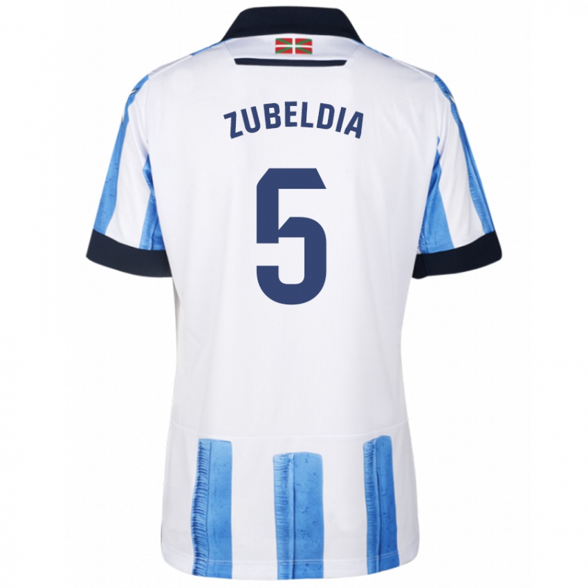 Homme Maillot Igor Zubeldia #5 Bleu Blanc Tenues Domicile 2023/24 T-Shirt Suisse