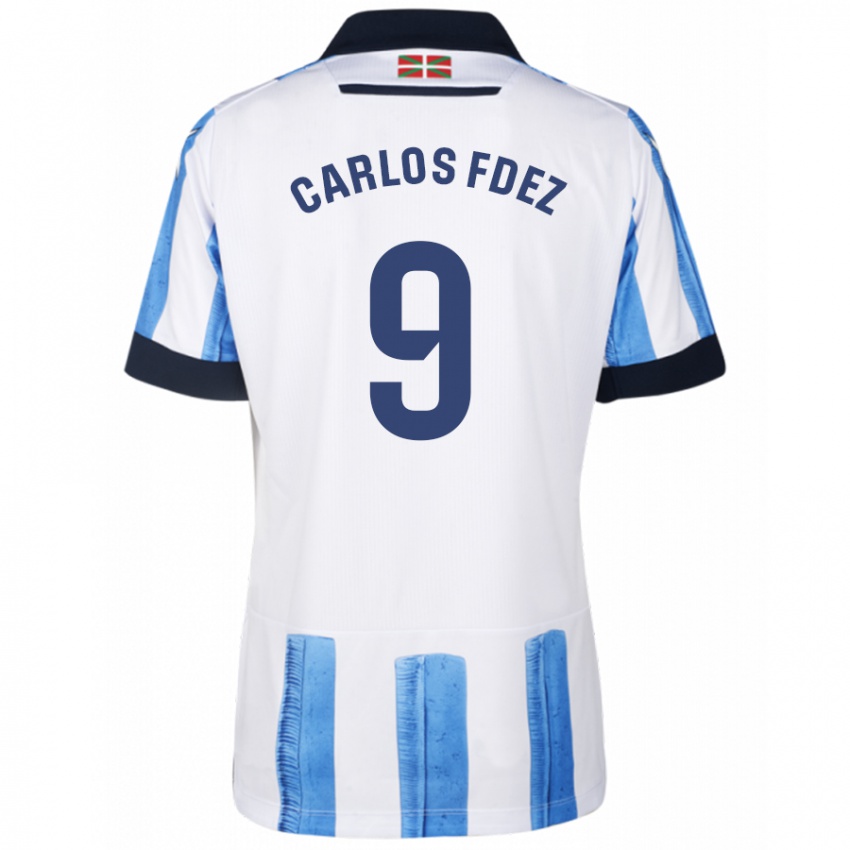 Homme Maillot Carlos Fernandez #9 Bleu Blanc Tenues Domicile 2023/24 T-Shirt Suisse