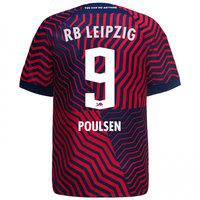 Herren Yussuf Poulsen #9 Blau Rot Auswärtstrikot Trikot 2023/24 T-Shirt Schweiz