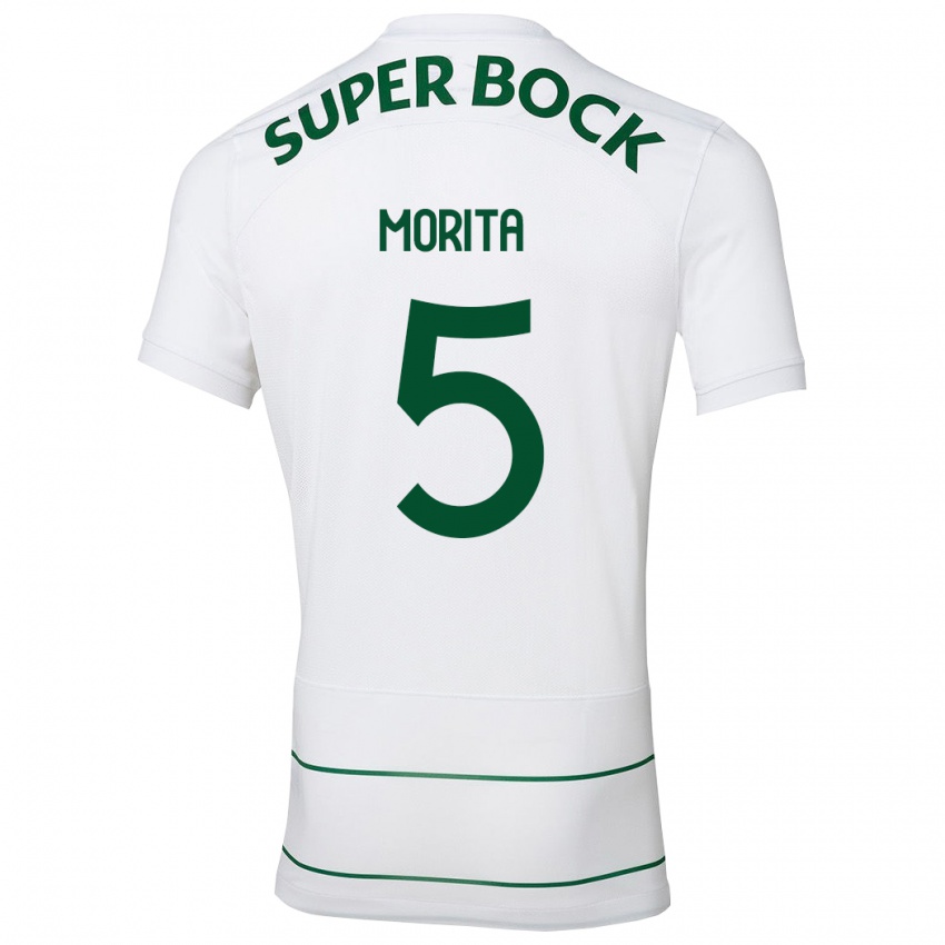Homme Maillot Hidemasa Morita #5 Blanc Tenues Extérieur 2023/24 T-Shirt Suisse
