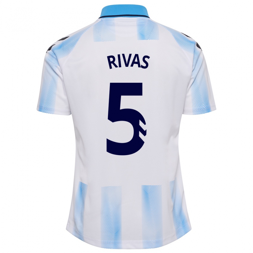 Enfant Maillot Juande Rivas #5 Blanc Bleu Tenues Domicile 2023/24 T-Shirt Suisse