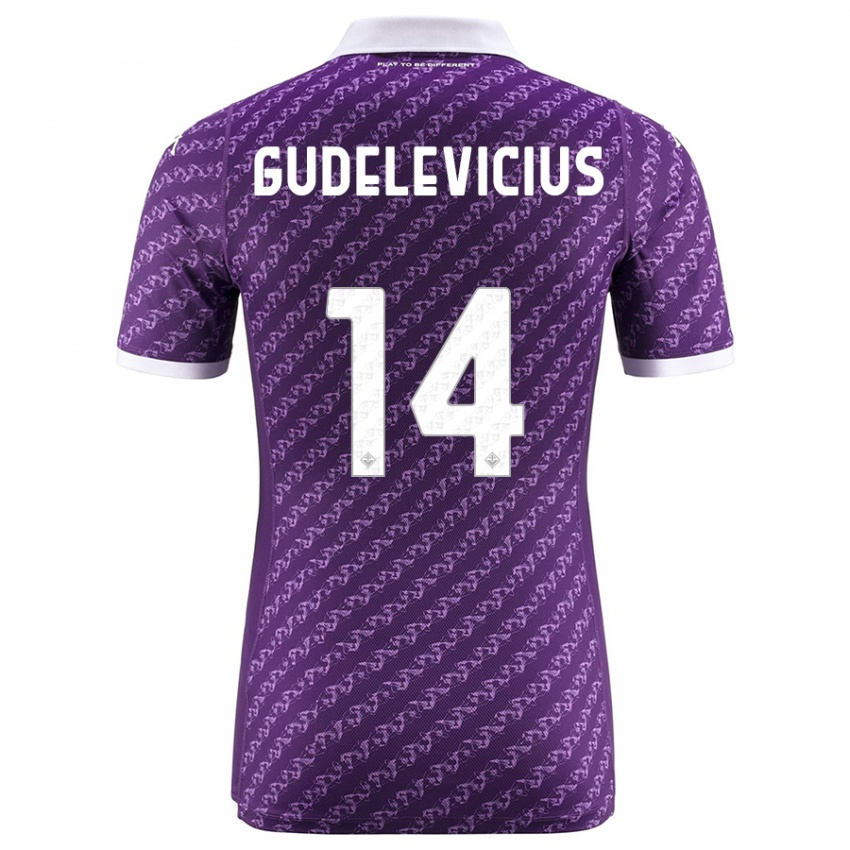 Enfant Maillot Ernestas Gudelevicius #14 Violet Tenues Domicile 2023/24 T-Shirt Suisse