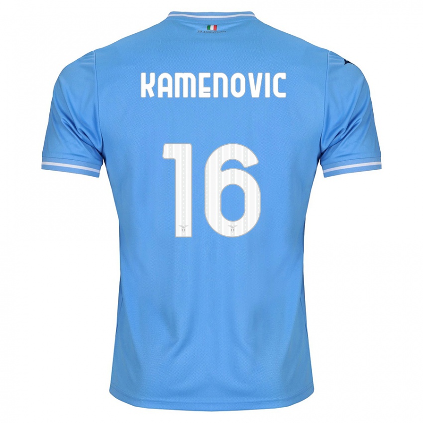 Enfant Maillot Dimitrije Kamenović #16 Bleu Tenues Domicile 2023/24 T-Shirt Suisse
