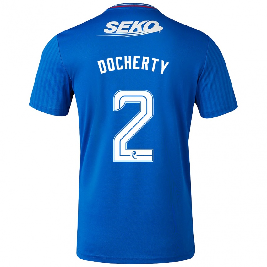 Enfant Maillot Nicola Docherty #2 Bleu Tenues Domicile 2023/24 T-Shirt Suisse