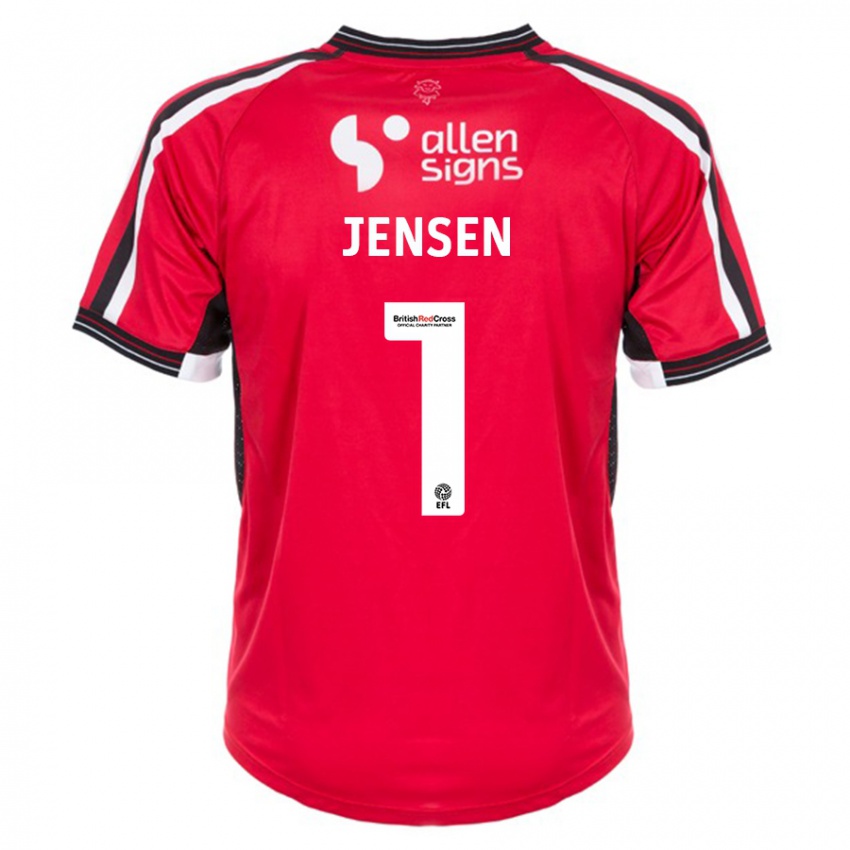 Enfant Maillot Lukas Jensen #1 Rouge Tenues Domicile 2023/24 T-Shirt Suisse